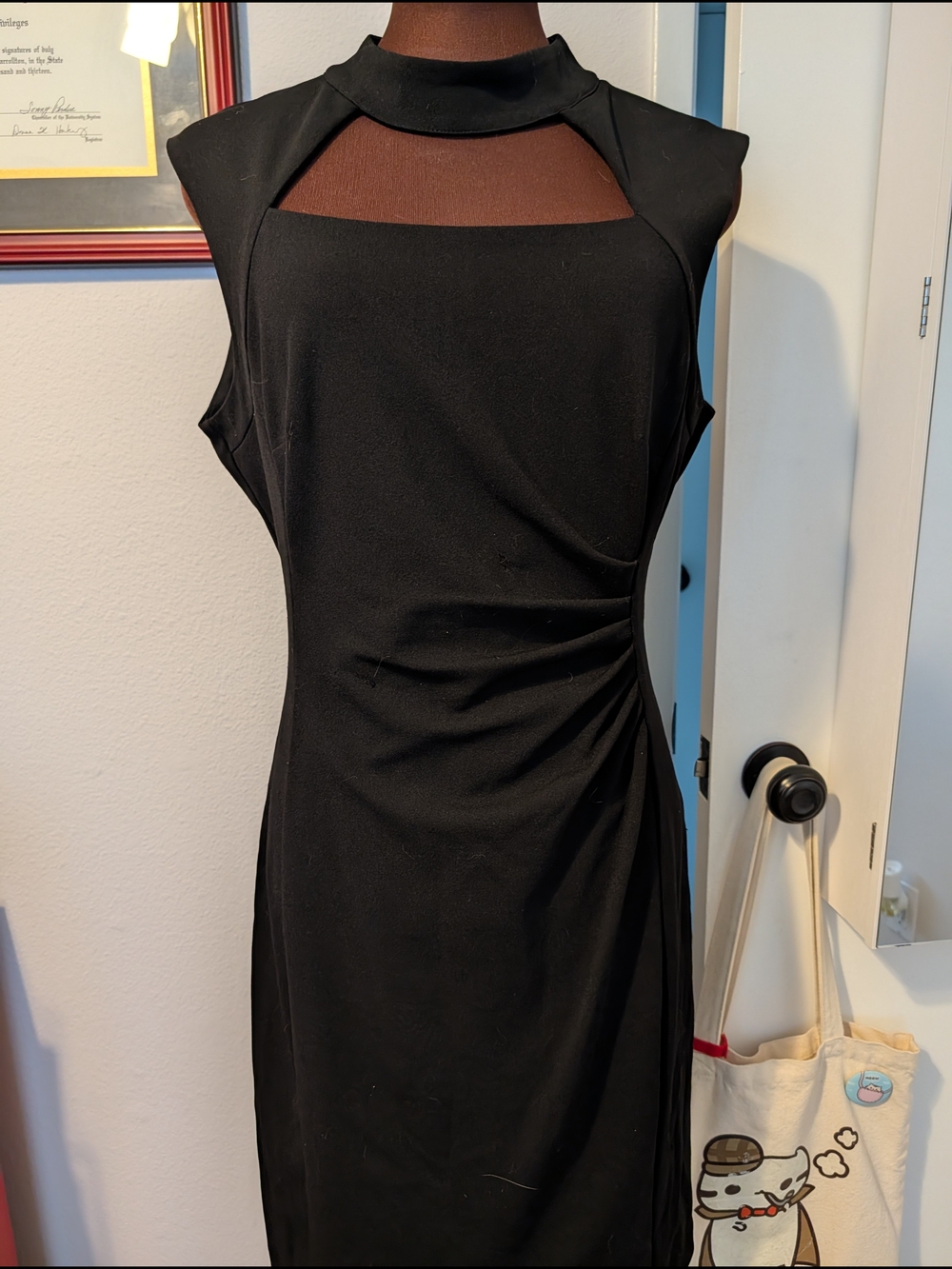 Tahari ASL Black Sleeveless Midi Dress with Cutout Yoke